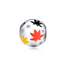 Charms fits for Necklaces Bracelets Maple Leaf Beads 100% 925 Sterling Silver Jewelry with Clear CZ Free Shipping 2024 - buy cheap