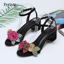 Perixire Design Women Sandals 2021 Summer New Arrival Square Low Heel Flower Suede Summer Footwear Sweet Lady Party Shoes CY024 2024 - buy cheap