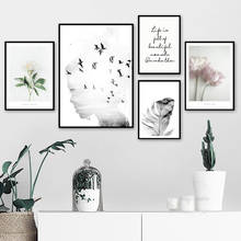 Girl bird Flower Feather Quotes Landscape Wall Art Canvas Painting Nordic Posters And Prints Wall Pictures For Living Room Decor 2024 - buy cheap