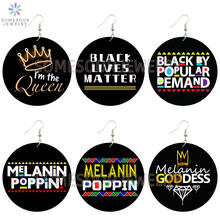 SOMESOOR Melanin Poppin Goddess Black Popular Demand Wooden Drop Earrings Afro Queen Crown Printed Loops Dangle For Women Gifts 2024 - buy cheap