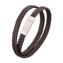 Pulsera de cuero trenzado para hombre y mujer, brazalete con cierre magnético de acero inoxidable, accesorios de fiesta, regalo, PD1055 2024 - compra barato