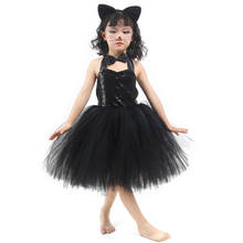 Sólido preto lantejoulas gato cosplay traje de halloween para crianças meninas animal tutu vestido outfit para a criança do bebê roupas de aniversário da menina 2024 - compre barato
