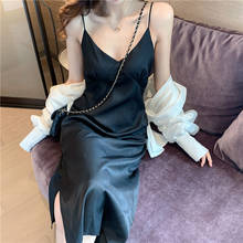 Elegant slip women sleeveless dress sexy side slit spaghetti strap midi long dresses 2020 summer v-neck camisole dress 2024 - buy cheap