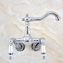 Silver Chrome Brass Wall Mounted Kitchen Sink Faucet Bathroom Basin Mixer Water Taps Swivel Spout - Adjusts From 3-3/8" mqg202 2024 - buy cheap