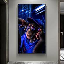 Pinturas de tela de macaco dj na parede, arte e impressões legais, "laranja macaco de música na parede, imagens para a sala de estar 2024 - compre barato