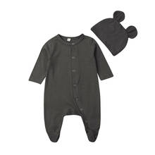 Conjunto de roupas para bebês, 0-12 meses, recém-nascidos, 2 peças, macacão de algodão + chapéu conjunto de 2024 - compre barato