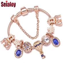 Rose Gold Bracelets For Women Girls Couple Blue Crystal Hot Air Balloon Charm Star Aristocratic Elephant Beads Bracelet Bangle 2024 - buy cheap