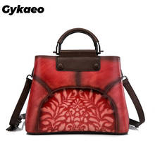 Gykaeo Female Retro Genuine Leather Tote Bags Handbags Women Famous Brands Floral Shoulder Bag Ladies Embroidery Messenger Bags 2024 - buy cheap