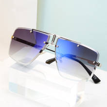 Óculos de sol gradiente sem aro para homens, óculos vintage quadrado de marca de alta qualidade, design de óculos de sol espelhado azul para homens 2020 2024 - compre barato