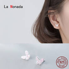 La Monada-pendientes minimalistas de plata 925 para mujer, joyería fina con incrustaciones de mariposas, aretes de plata 925 2024 - compra barato