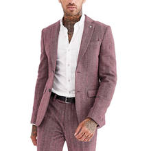 Terno formal de lã rosa tweed, ternos masculinos de inverno, smoking para casamento, 3 peças, colete com calças, novo, 2020 2024 - compre barato
