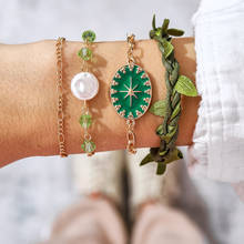 Huatang boho pingente de pérolas de cristal verde, conjunto para mulheres multicamadas esmalte oval tecido corda ajustável punho joias femininas 2024 - compre barato