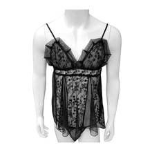 Vestido de encaje con volantes para hombre, lencería para dormir de noche, disfraces eróticos transparentes, Babydoll negro transparente 2024 - compra barato