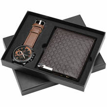 Conjunto de billetera de reloj para hombre, correa de cuero, relojes de cuarzo, billetera de cuero con cremallera, tarjetero para novio y marido 2024 - compra barato