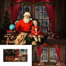 Red window Toy bear Christmas Retro Photography Backdrops Decor Newborn Children Party Photocall Background Curtain Photo Studio 2024 - buy cheap