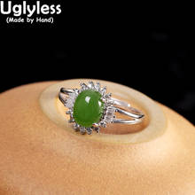 Uglyless sparkly zircons cristais vestido anéis para mulher natural verde jade jasper jóias moda 925 prata anéis pedras preciosas 2024 - compre barato