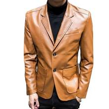 Mens Slim Fit Blazer Soft warm light washed leather Blazer Leather Jacket Streetwear Men's Leather suit coats Clothes Casual 2024 - buy cheap