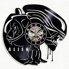 Alien vinil registro relógio de parede design moderno alienígena vs predador 3d decoração pendurado do vintage relógio de vinil relógios de parede decoração da sua casa 2024 - compre barato