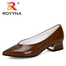 ROYYNA 2020 New Designers Microfiber Lower Heel Shoes Women Fashion Pointed Toe Pumps Woman Metal Heels Working Footwear Ladies 2024 - buy cheap