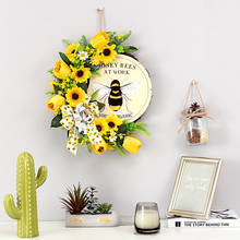 Guirnalda de estilo nórdico para decoración del hogar, placa colgante para puerta y pared, Festival de abejas, simulación de flor, girasol, guirnalda de jardín 2024 - compra barato