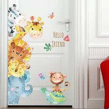 Мультфильм наклейки на стену с жирафом Детская комната Наклейка на дверь в спальню, Дики наклейки украшения эстетику ПВХ обои 2024 - купить недорого