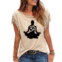 Женская футболка с коротким рукавом Om Aum Silhouette, летняя модная одежда, Женская хлопковая Повседневная футболка с кисточками 2024 - купить недорого
