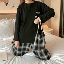 Home Clothes for Women Sleepwear Set Plaid Pants Letter Solid Top Pajamas for Women Pijamas Mujer Spring and Autum Pyjamas Women 2024 - buy cheap