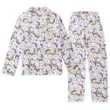 Spring Long-sleeved Cute Pyjamas Cotton Gauze Cartoon Loungewear Lapel Print Bear Sleepwear Two Piece Lounge Set Home Clothing 2024 - buy cheap