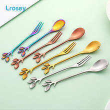 Nordic Leaf Coffee Spoon Creative Home Kitchen Kawaii Color Stainless Steel Branch Spoon Dessert Fruit Fork Stir Honey Gift Set 2024 - buy cheap