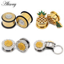 Alisouy 2PCS Stainless Steel pineapple fashion crystal Ear Plugs Tunnels Piercings Expansion Ear Stretched Body Jewelry 6-25mm 2024 - buy cheap