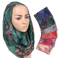 Printed Floral Cotton Hijab Scarf Women Muslim Shawls Wrap Flower Islamic Scarves Turban Long Headband Fashion Pashmina 180*70cm 2024 - buy cheap