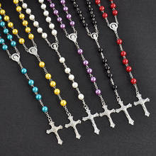 New Fashion Handmade Round Glass Bead Catholic Rosary Quality Bead Cross Necklace Beads Cross Religious Pendants Necklace 2024 - buy cheap