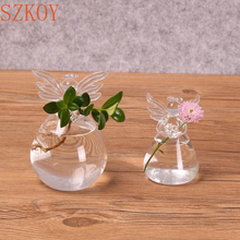 Прозрачная стеклянная ваза в форме ангела, симпатичная стеклянная подвесная ваза, цветочные горшки для растений, контейнер для террариума, домашний Свадебный декор 2024 - купить недорого
