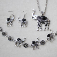 Vintage Female Enamel Elephant Jewelry Set Silver Color Dangle Earring For Women Boho Bridal Bracelet Wedding Chain Necklace 2024 - buy cheap