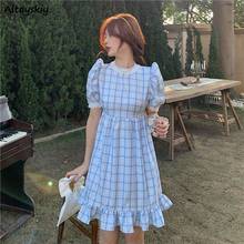 Dresses Women Preppy Korean Style Students Summer Plaid Round Neck Causal Cozy Female Harajuku Mujer Hipster Sweet Simple Lace 2024 - buy cheap