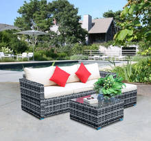 5pcs Outdoor Furnitures Patio Sectional Garden Sofa Set with Glass Coffee Table All-Weather PE Rattan Wicker Sets 2024 - buy cheap