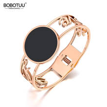 BOBOTUU Trendy Titanium Stainless Steel Black Acrylic Bangles Bracelets For Women Girl Love Cuff Bangle Bracelet Jewelry BB19069 2024 - buy cheap