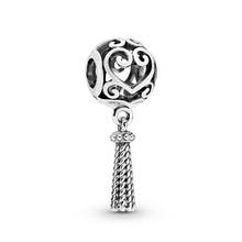Real 925 Sterling Silver Bead Enchanted Heart Tassel Pendant Charm Fit Fashion Women Pandora Bracelet Bangle Gift DIY Jewelry 2024 - buy cheap