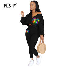 Women v neck sexy long sleeve print tracksuit autumn tops and long pant set lady sporty tracksuit set 2024 - buy cheap