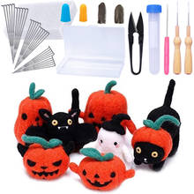 Imzay-Kit de fieltro de aguja para principiantes, con 7 instrucciones para hacer fotos, calabaza, Gato Negro, murciélago negro y fantasma de Halloween 2024 - compra barato
