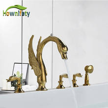 Gold Bathroom sink Faucet Hot and Cold Mixer Tap brass Hand Shower 5 pc 3 handles Deck Mounted Tub Facuet 2024 - buy cheap