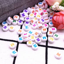 NEW 100pcs/lot 7x4mm Colourful Round Alphabet Letter Acrylic Loose Spacer Beads for Jewelry Making DIY Bracelet Accessories-M 2024 - compra barato