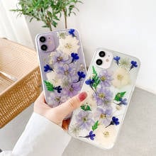 Luxury Fashion Real Dry  Flowers Glitter Clear Phone Case For Iphone 13 12 Mini 11 Pro XS MAX X XR SE 2020 7 8 plus Soft Cover 2024 - buy cheap