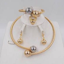 Conjuntos de joyas de oro de Dubái para mujer, collar, pulsera, pendientes con forma de bola, anillo, conjuntos creativos de joyería de boda para novia 2024 - compra barato