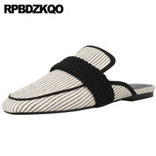 Female Black And White Mules Woven British Style Slip On 2021 Ladies Beautiful Flats Shoes Designer Women Square Toe Slippers 2024 - buy cheap