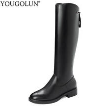 Cow Leather Knee High Boots Women Winter Low Heels Shoes A372 Woman Round Toe Boots Buckle Ladies Black Zipper Motorcyle Boots 2024 - buy cheap