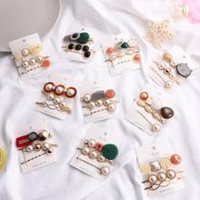 3PCS Korea Vintage Acrylic Resin Beads Hairpins Imitiation Pearl Metal Gold Color Hair Clips Hair Accessories for Women 2019 2024 - buy cheap