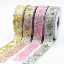 10Yards 25mm Organza Golden Printed Christmas Ribbon Tape For Needlework Craft Decarotions Handcraft DIY Bow Home Flower Packing 2024 - buy cheap