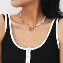 TARCLIY Trendy Half Figaro Link Chain Half Pearl Choker Necklace Asymmetric Toggle Clasp Chain Vintage Geometric Women Jewelry 2024 - buy cheap