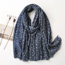 Autumn Fashion Navy Blue Ginkgo Floral Fringe Viscose Shawl Scarf High Quality Wrap Pashmina Stole Bufandas Muslim Hijab Snood 2024 - buy cheap